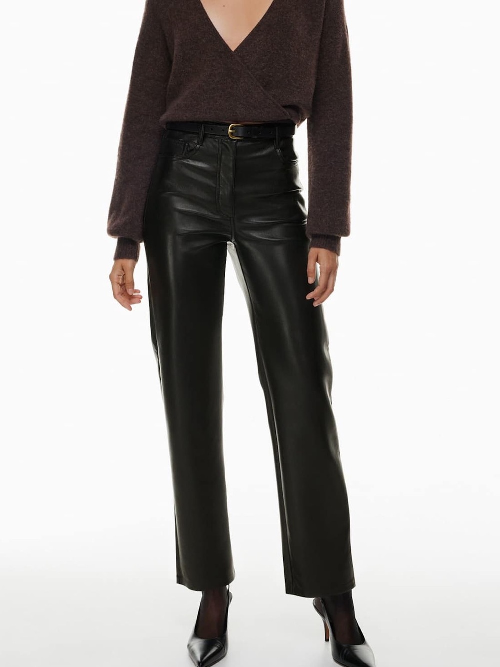 Aritzia Wilfred Melina Black Faux Leather Pants Quiet Luxury Moto Minimalist